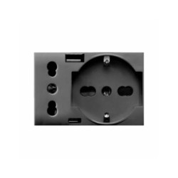 PRISE SCHUKO 2P+T + PRISE 2P 16A + CHARGEUR USB TYPE A&C 3MODULES TEKLA 44|sfh|89275e408c5a|